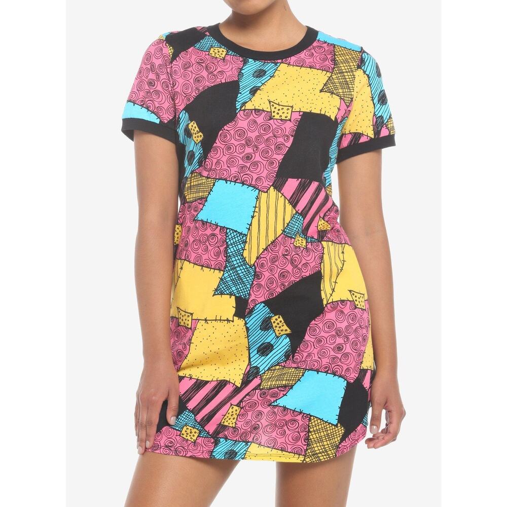 Disney Nightmare Before Christmas Sally Patchwork T-Shirt Dress S Y2K Halloween